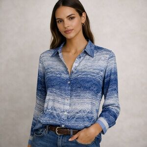 L’AGENCE 100% Silk Blue Abstract Print Button Down Blouse Long Sleeve Size 6